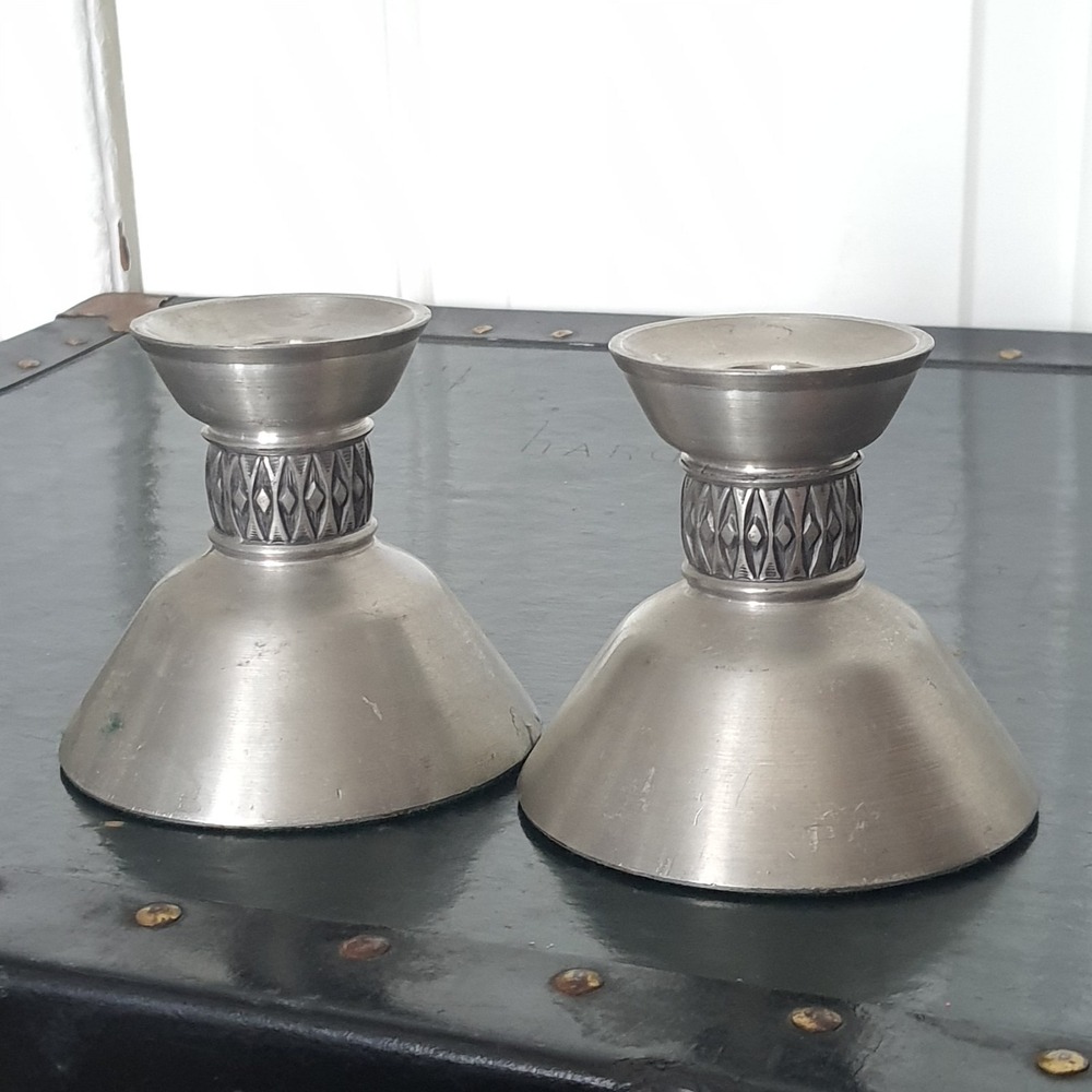 Vintage Pewter Candle Holders Mastad Norway 101 Candlestick Holders Pair Diamond